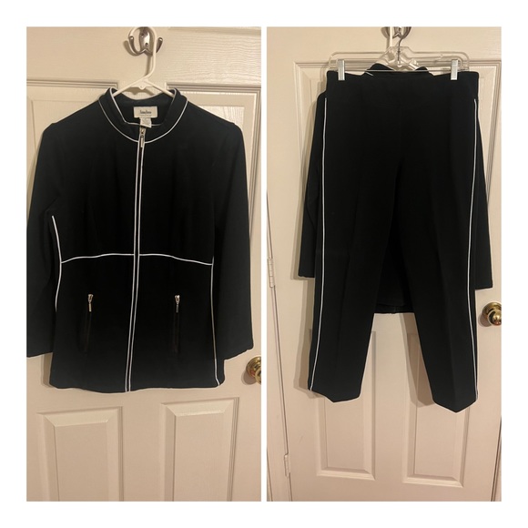 Nieman Marcus Black Jacket and Pants Set w White Piping - Picture 1 of 13
